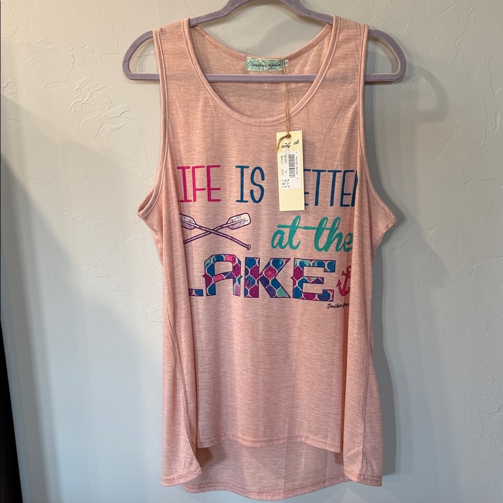 NWT Southern Grace Women's Life is Better at Lake” Tank Top Size XL